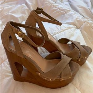 Jessica Simpson Suede Wooden Cutout Wedges 8